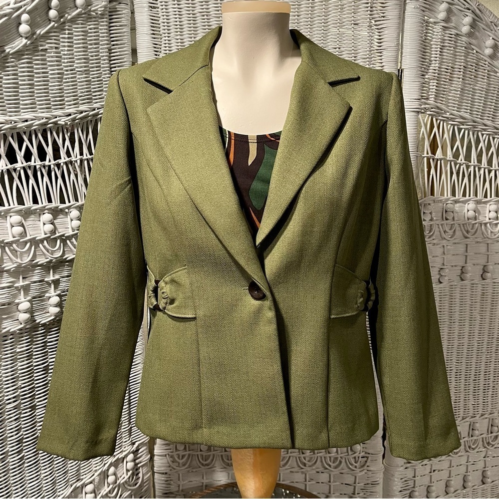Vtg PERCEPTIONS Womens 6P Two-Piece Green Blazer Jacket MOD Abstract Tank‎ Top